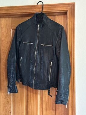 Massimo Black Leather Zip-Front Motorcycle Jacket